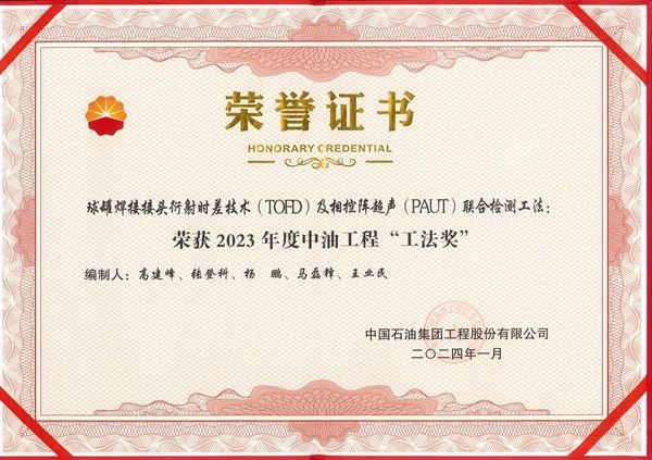 喜 訊！公司榮獲中油工程2023年度工法獎(jiǎng)